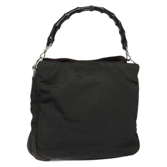 GUCCI Bamboo Shoulder Bag Nylon Khaki Silver 001 1638 Auth 138217 - Picture 1 of 16